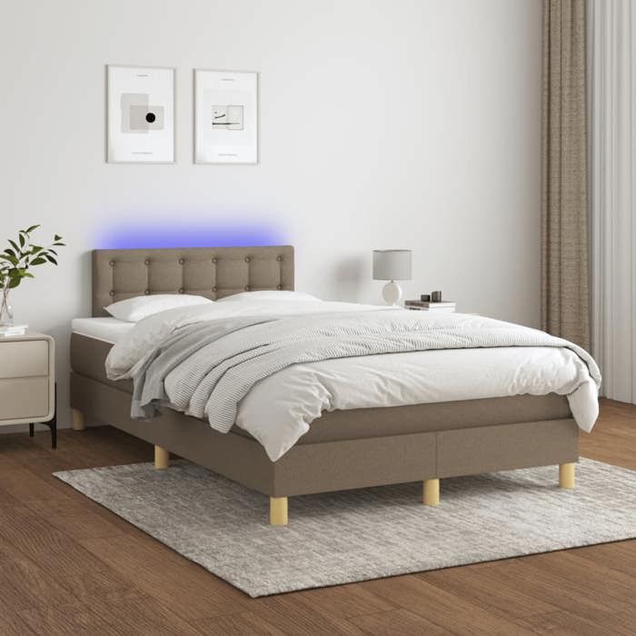 Exclusive House - Slatted Bed Base Mattress and LED Taupe 120x190 Cm Fabric
