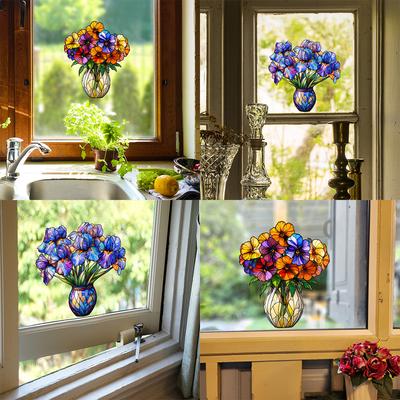 Kreative Glasvase Blumen Balkon Glasfenster Verschönerung und Dekoration Statische Elektrizität Fensteraufkleber