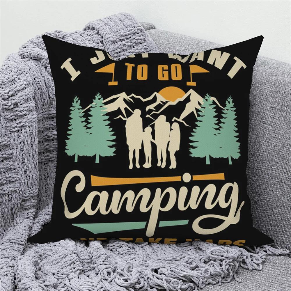 Decorative Cushion Covers Camping Bus Printed Pillow Home Sofa Throw