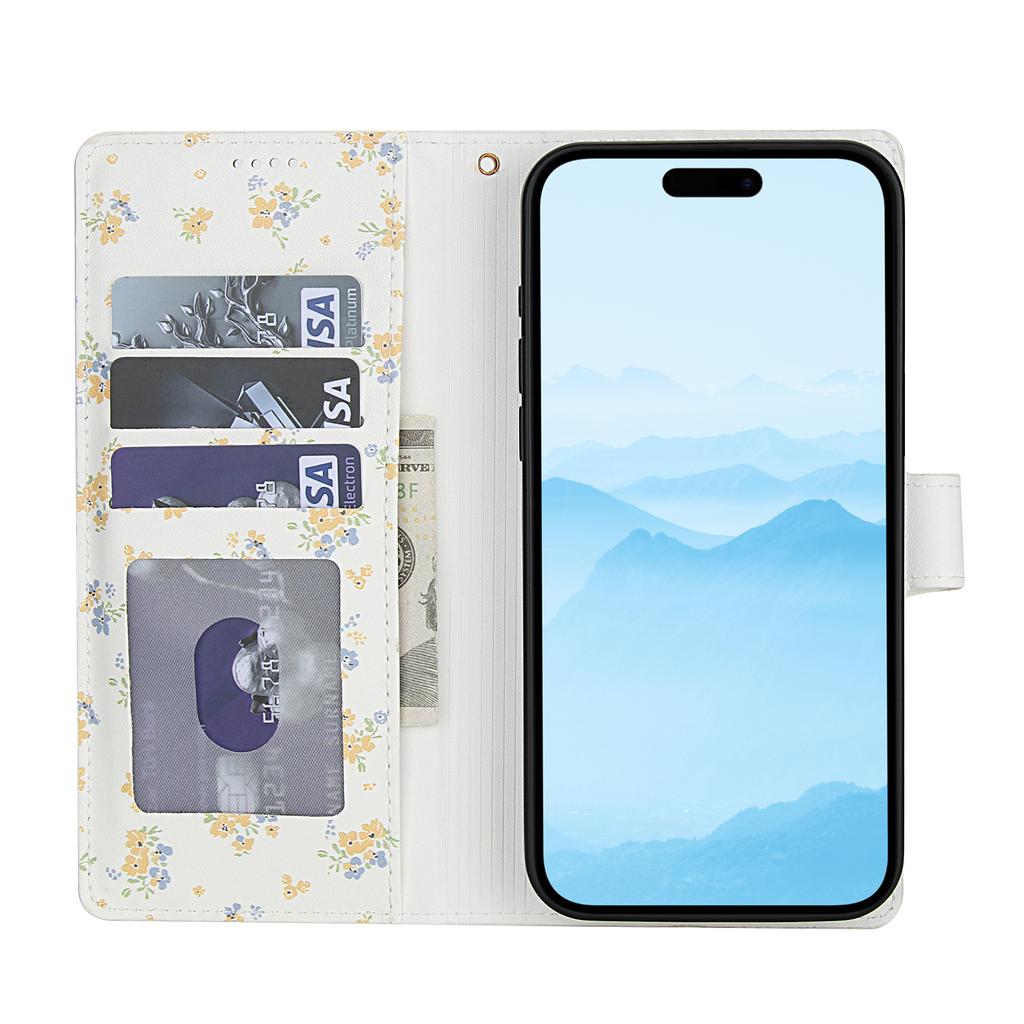 For iPhone 17 Wallet Case Rhombic Floral Design Leather Flip Phone Cover with Strap