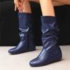 Fashion Mid-Calf Boots Women PU Pleated Boots Female Round Toe Shoes Concise Height Increasing Flat Shoes Autumn Winter 2025 Size34-48