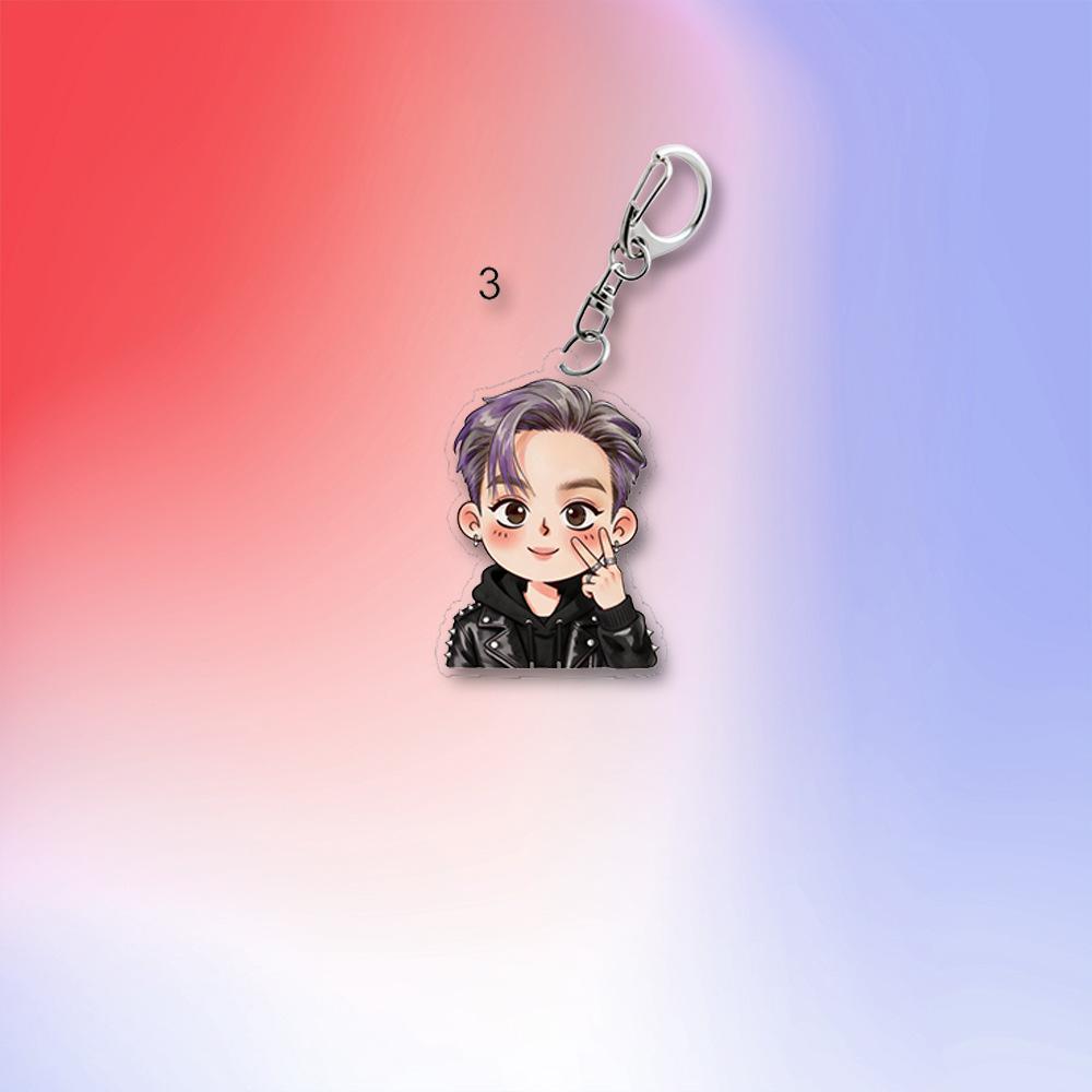 BTS Edgy Black Leather Jacket Cartoon Acrylic Keychain, Bangtan Boys Edgy Cartoon Figure Keyring, Kpop ARMY Fans Bag Charm