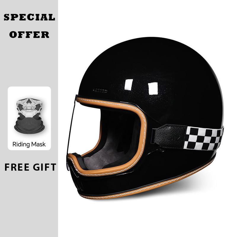 Retro Motorcycle Helmet for Men Women Motorcycle Full Face Helmets Anti-fog Lens Four Seasons Universal DOT Approved Full Helm
