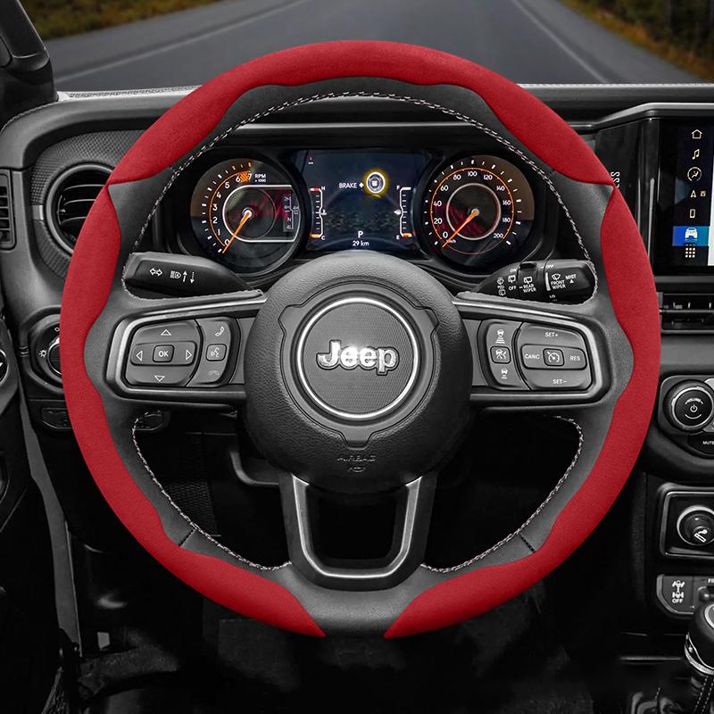 For Jeep Suede Snap-on Steering Wheel Cover Fit Renegade Compass Wrangler Jk Jl Grand Cherokee Wk2 Accessories Wj Portachiavi