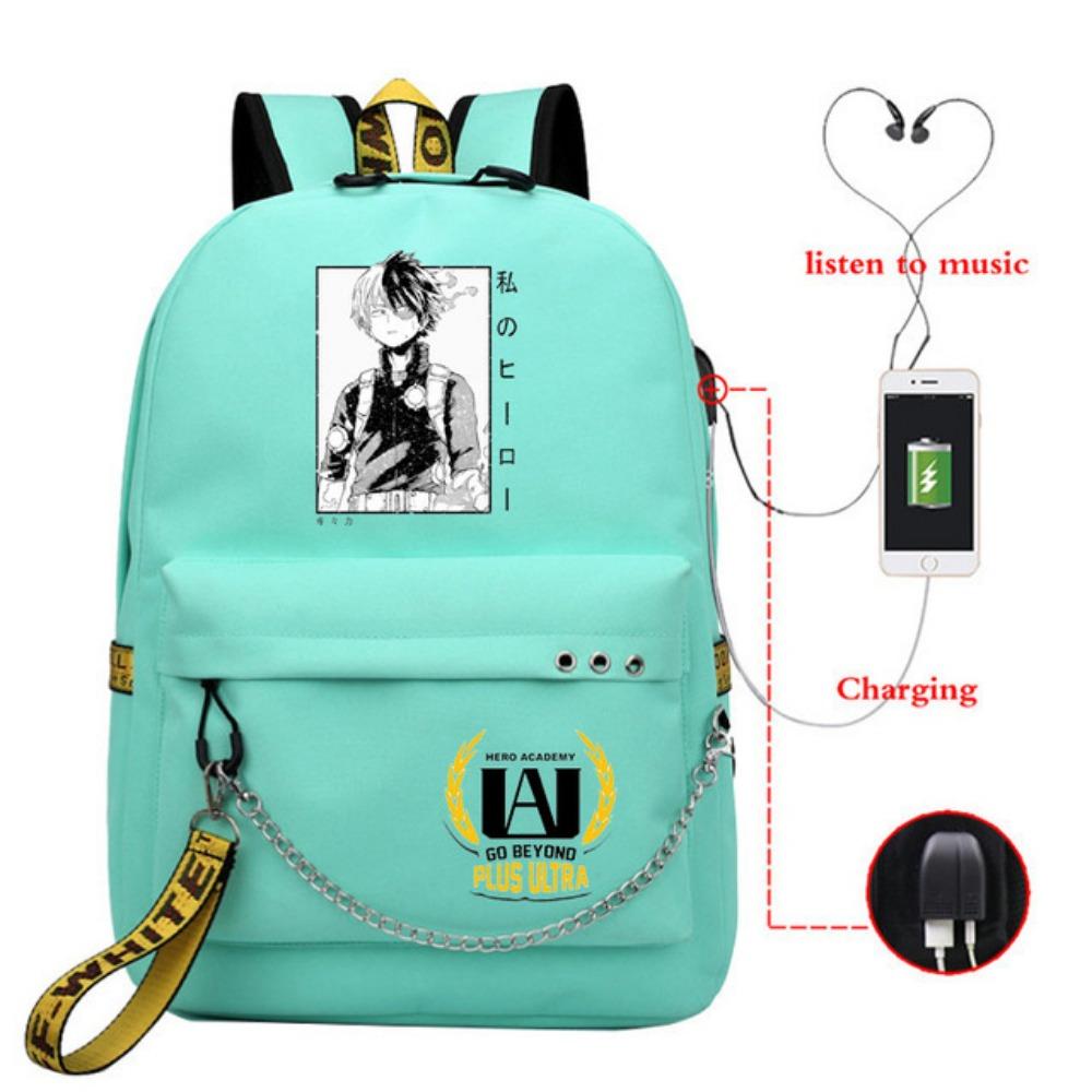 

New Riman, My Hero Academy Printed Backpack Large Capacity Student School Bag USB Computer Bag 19 inches