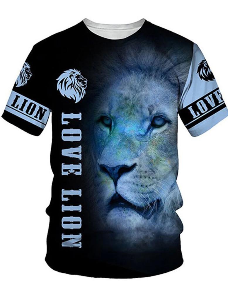 2023 New Men's Gender-Neutral T-Shirt 3D Printed Lion Round Neck Casual Short Sleeve Top Street Wea Men'st-Shirtoversizedt-Shirt
