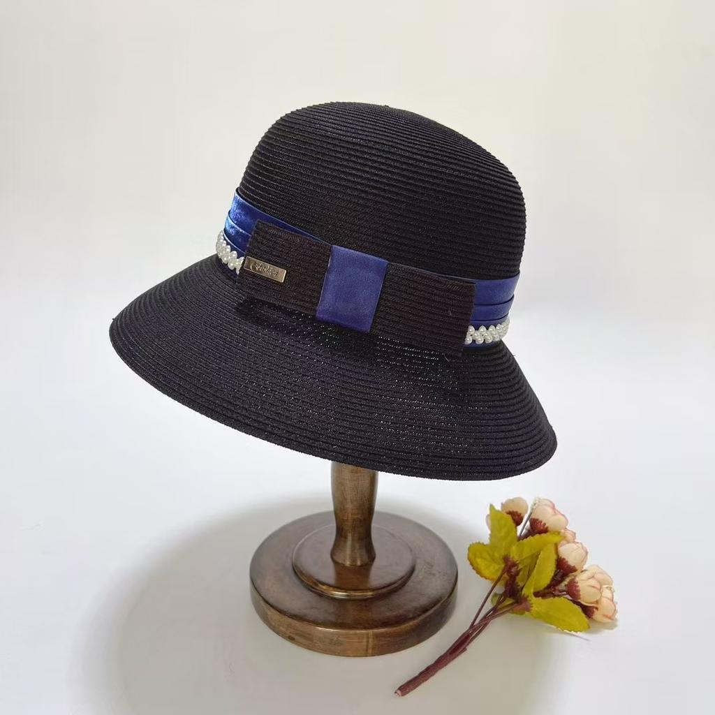 2025 New French Hat Women'S Summer Ice Hemp Silk Material Foldable Washable Elegant Top Hat Sunscreen Straw Hat