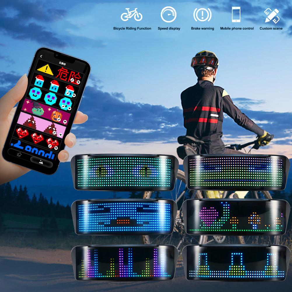 Écran LED sans fil pour casque de moto Feu de signalisation LED DIY RGB Éclairage de nuit pour vélo Casque de ski Feu arrière Affichage LED programmable par application