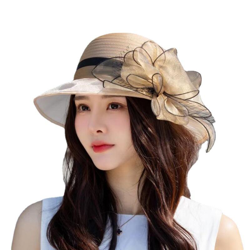New small brim hat children's fashion organza retro sun hat beach hat elegant top hat sun hat