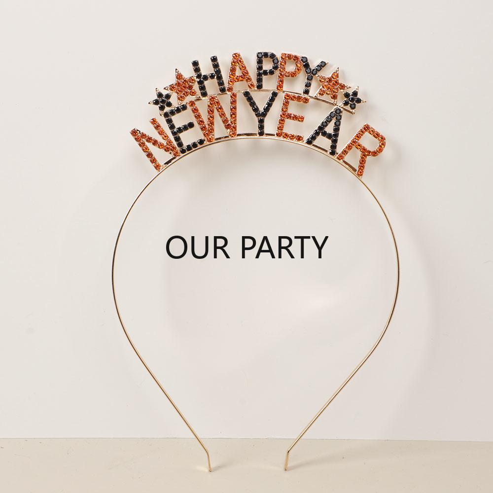 

1Pcs Fashion Happy New Year Theme Headband Crystal Rhinestone Star Crown Tiara Hair Hoop for 2026 New Year Party Decoration