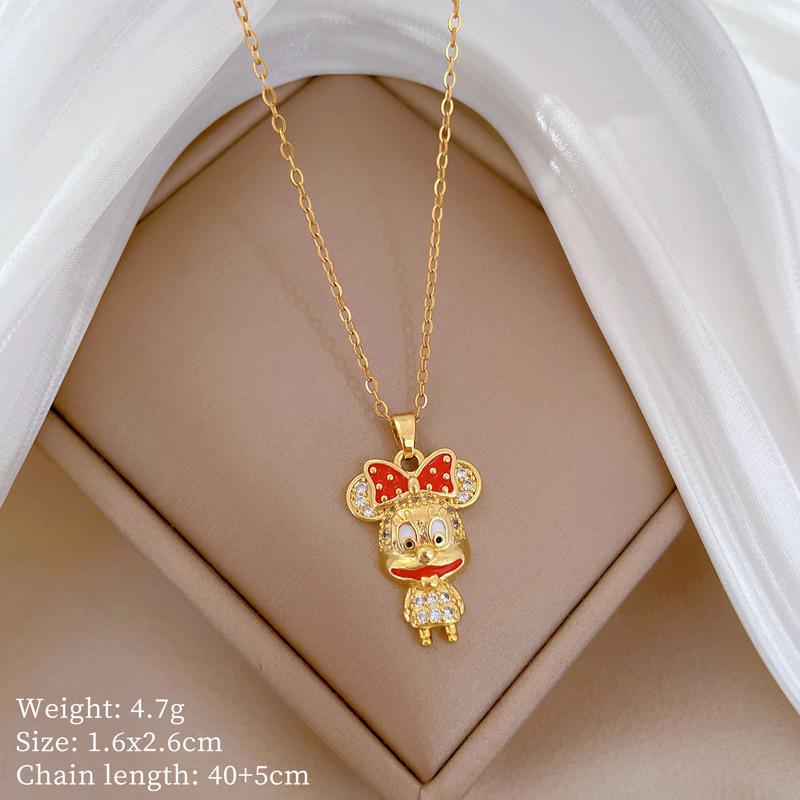 Big Mouth Bow Light Luxury Temperament Gorgeous Full Diamond Necklace Women S Versatile Collarbone Chain Titanium Steel Chain