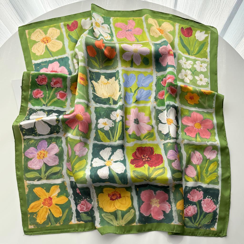 Floral Print Women Scarf Silk Square Neckerchief Spring Autumn Shawl Foulard Headbanda Stole Scarves Bufanda Ties