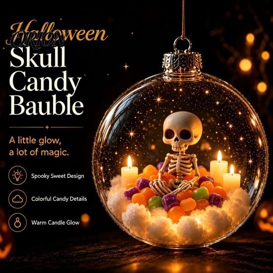 Eye-catching Seasonal Party Supplies Halloween Ball Ornament, Light Up Plastic Clear Hanging Decorations Decoration with Cat/Skeleton/Bat Inside