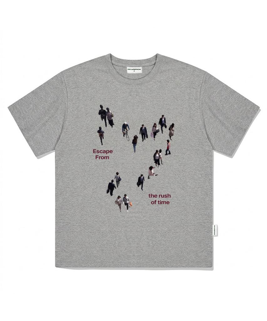 ESCAPEFROM Rush Of Time Print Oversized Short Sleeve T-Shirt Charcoal