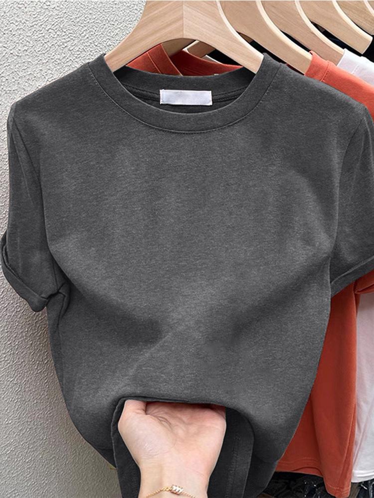 2026 Fashionable Women's Coffee Cotton Brushed Short-Sleeve T-Shirt - Versatile & Age-Reducing for Spring, Summer, Autumn