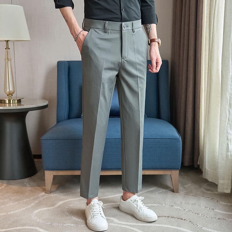 Light Luxury Spring Men's Casual Pants Elastic Business Straight Men's Nine-point Pants