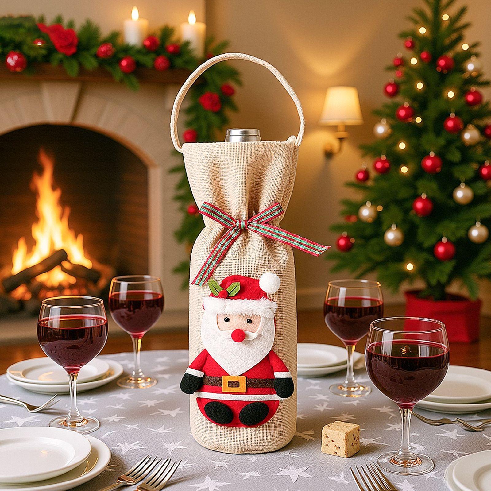 

Christmas Red Wine Bottle Decorative Bag Portable Wine Bottle Bag One Size