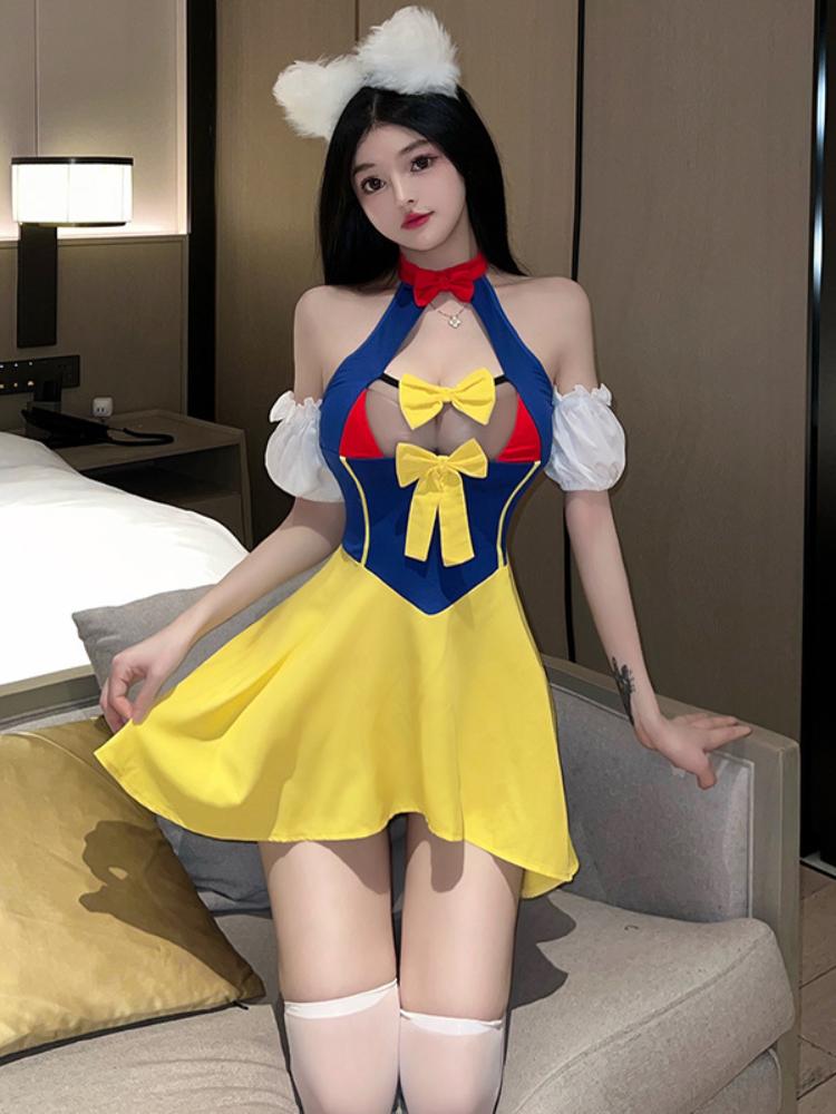 Sexy French Maid Cosplay Costumes Erotic Lingerie Set Ruffled Dress Headband G-String Lolita Outfit Halloween Christmas Uniform