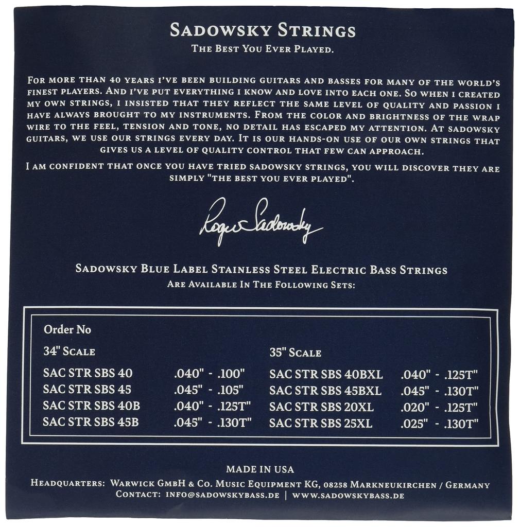 Blue Label Bass Stainless Super Long SBS45EX Strings, Steel, 35" Scale, 5-String, 045-130