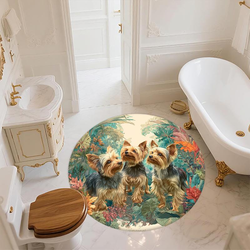 Cute Yorkshire Terrier Pattern Round rug,Carpet Rug for Living Room Bedroom Sofa Playroom Decor,Non-slip Floor Mat,Holiday Gifts and Birthday Gifts