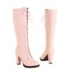 Women Knee-High Motorcycle Boots Cross Tied Thick Heel Platform Female Wedding Party Princess Shoes Lolita Knight Boots 32-46