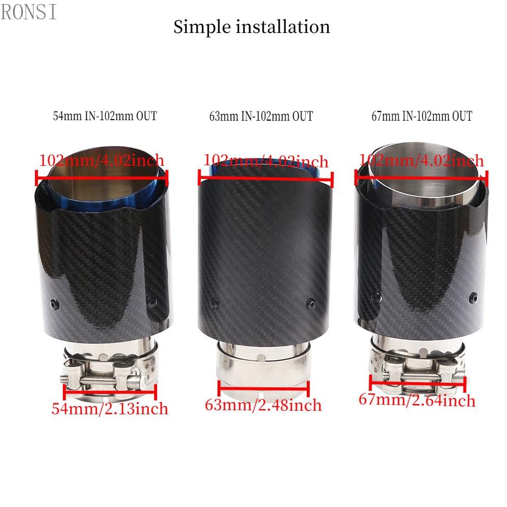RONSI 1 Pcs Universal Car Glossy Carbon Fiber Black Muffler Tip Exhaust System Pipe Mufflers Nozzle Universal Straight Stainless