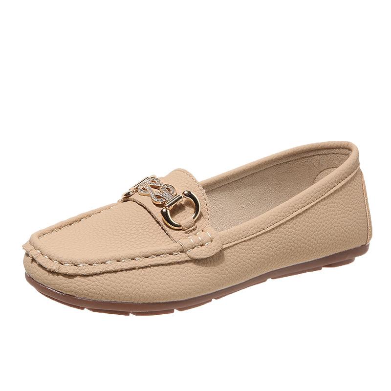 Damen Loafer Bequeme Flache Schuhe Runde Spitze Outdoor Freizeit Lederschuhe