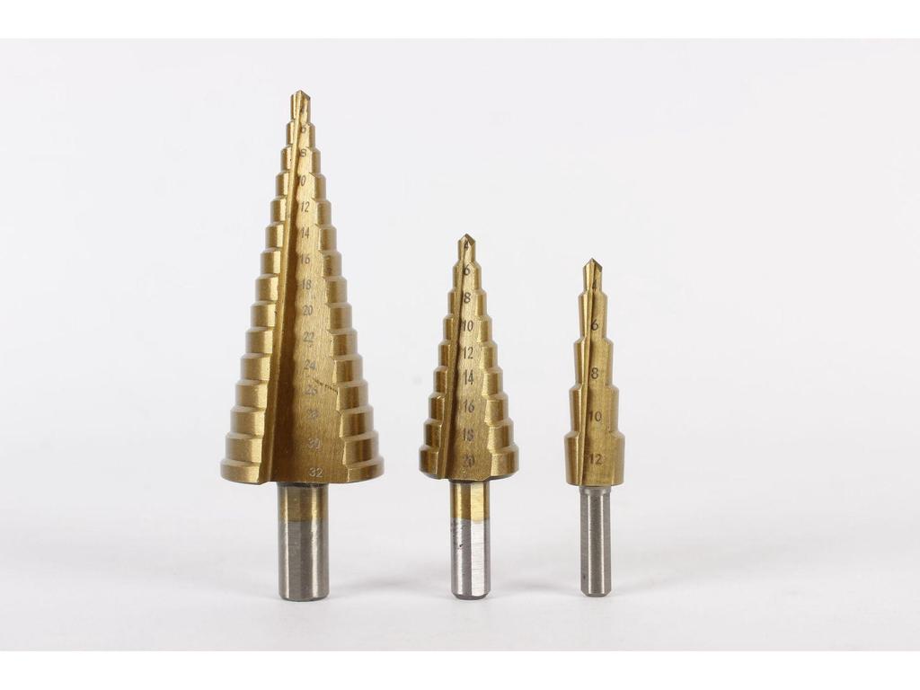Shenli Titanium-Plated High-Speed Steel Step Drill Bit, 4-12mm, for Metal Drilling and Hole Opening.