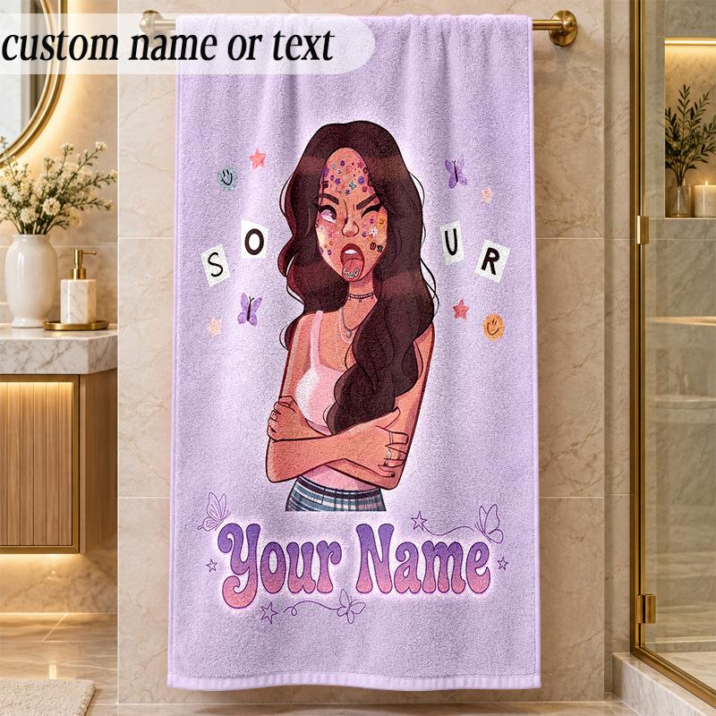 Beach TowelOlivia Rodrigo Custom Name Text Personalized Soft Towel for Beach Pool Indoor Home Decor Gift