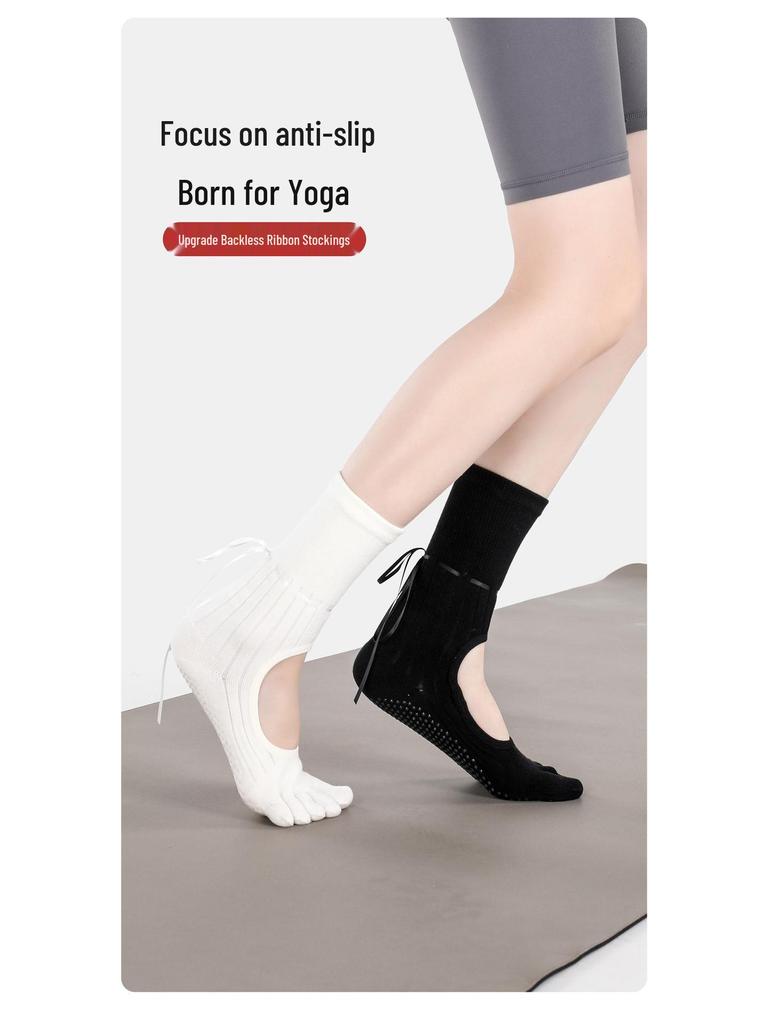MEIKAN Dámské protiskluzové ponožky do půli lýtek s páskem a špičkou pro jógu