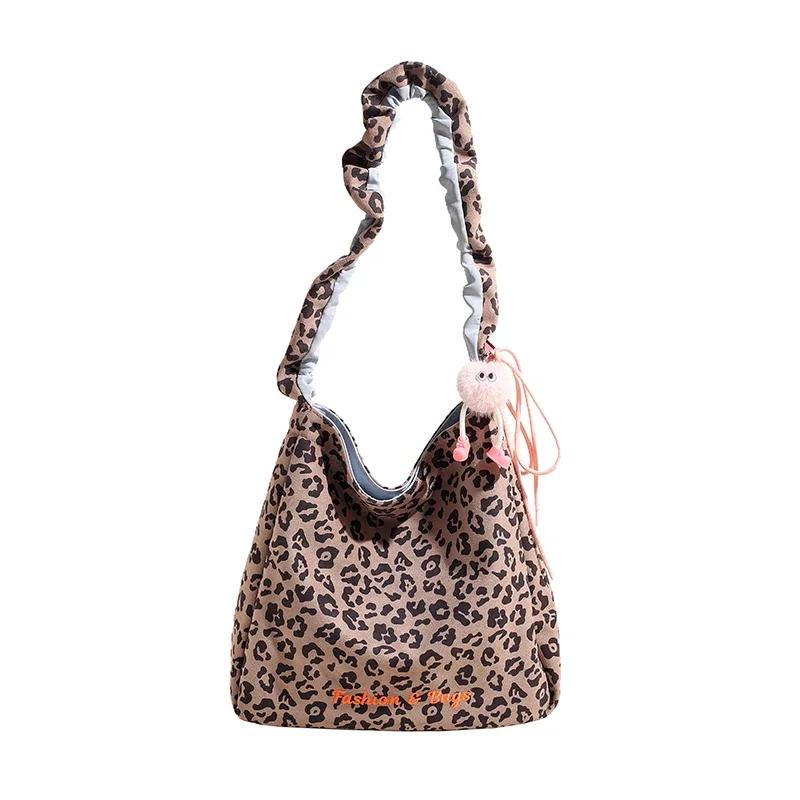 

Двусторонние сумки через плечо из искусственной кожи для женщин, прошитая строчка, большая вместимость, леопардовый принт, сумки через плечо с застежкой-карманом