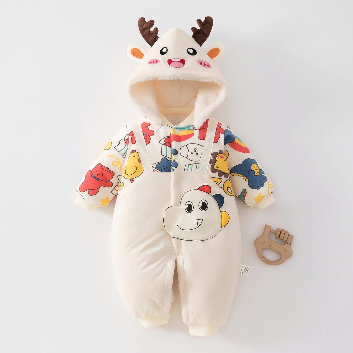 Зимний утепленный хлопковый комбинезон с капюшоном для малыша - Очень милый комбинезон для новорожденного 59 cm