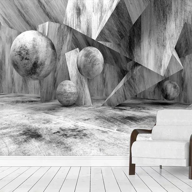 Sphere 3d Ball Stone Cement Wall Wallpaper Restaurant Bar Ktv Living Room Space Wall Mural