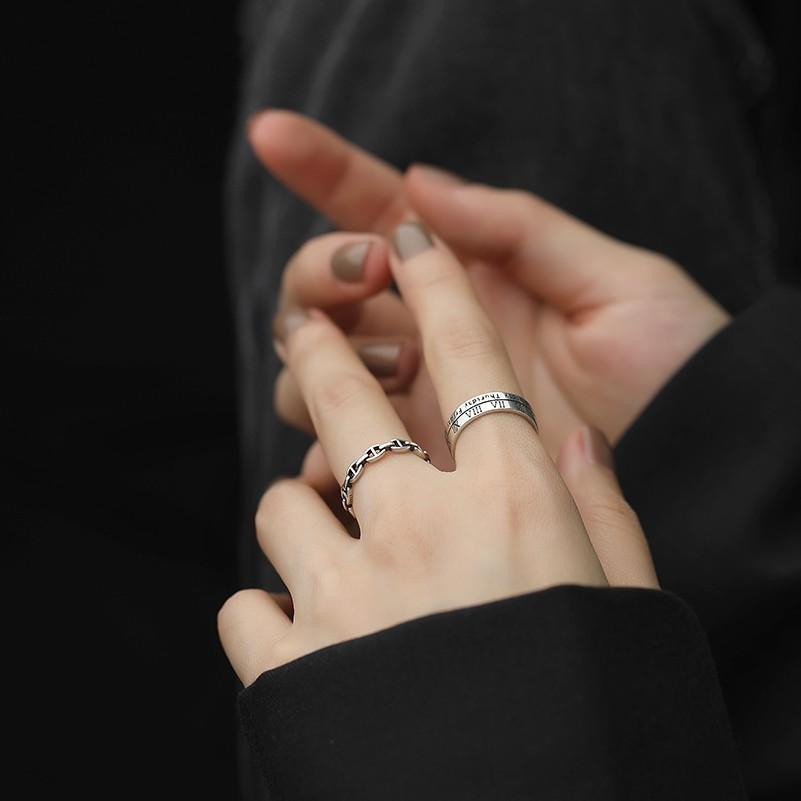 Elegant S925 Pure Silver Roman Numeral Ring Adjustable Open Finger Ring For Women