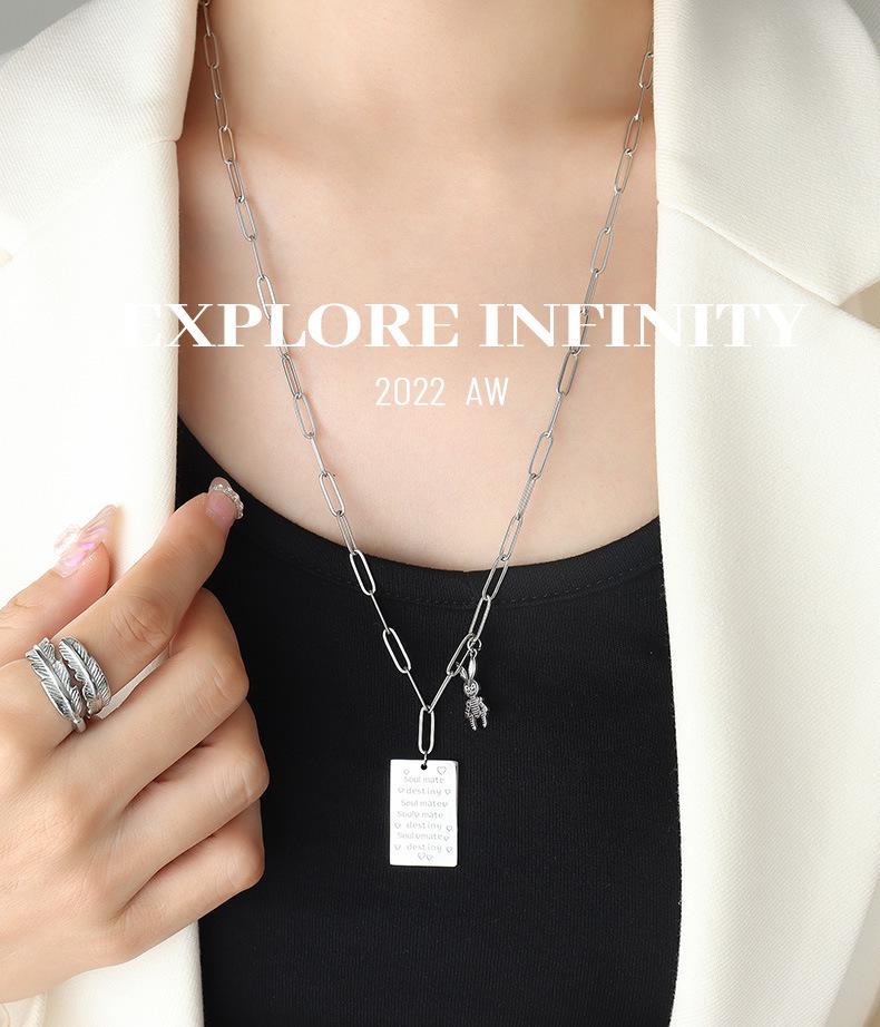 Love Letter Rabbit Pendant Necklace: Rectangle, Long Chain, Fade-Resistant Gold-Plated Titanium Steel.