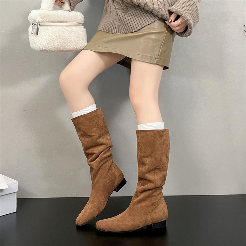 Autumn Winter Stretch Slim Women Knee High Boots Fashion Slip On Pointed Toe Shoes Street Style Low Heels Knight Long Botas