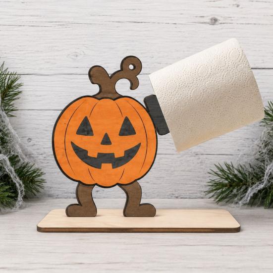 Black Cat Holiday Gift 2Pcs Halloween Paper Towel Holder, Cartoon Animal Tabletop Roll Dispenser, Wooden Funny Skeleton Decor Tissue Stand for Kitchen