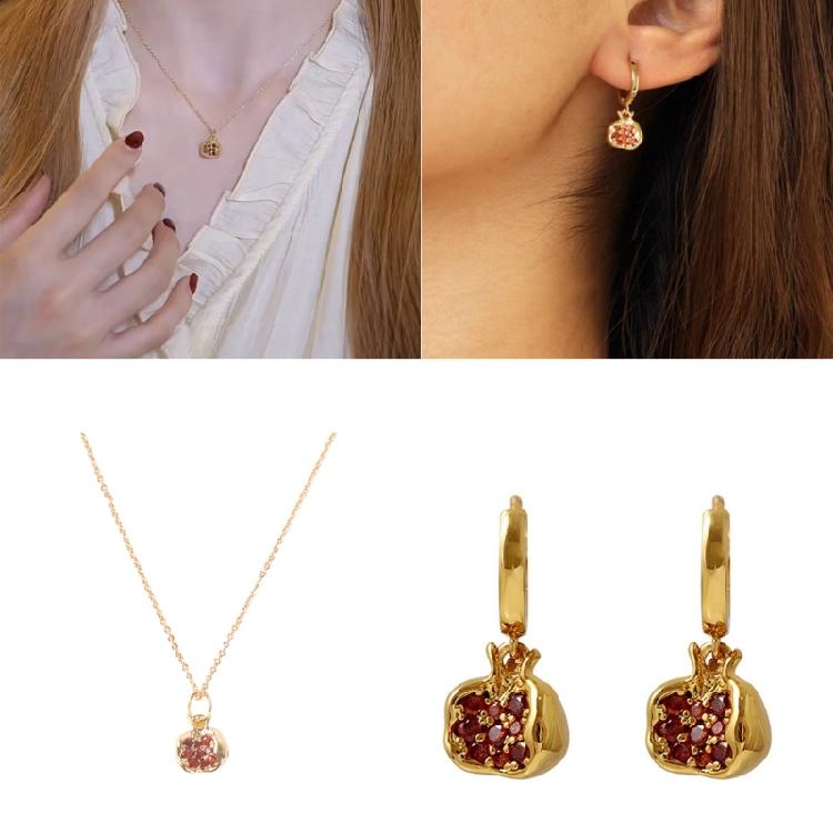 Pomegranate Pendant Earrings/Necklace Elegant Zircons Fruit Jewelry for Women