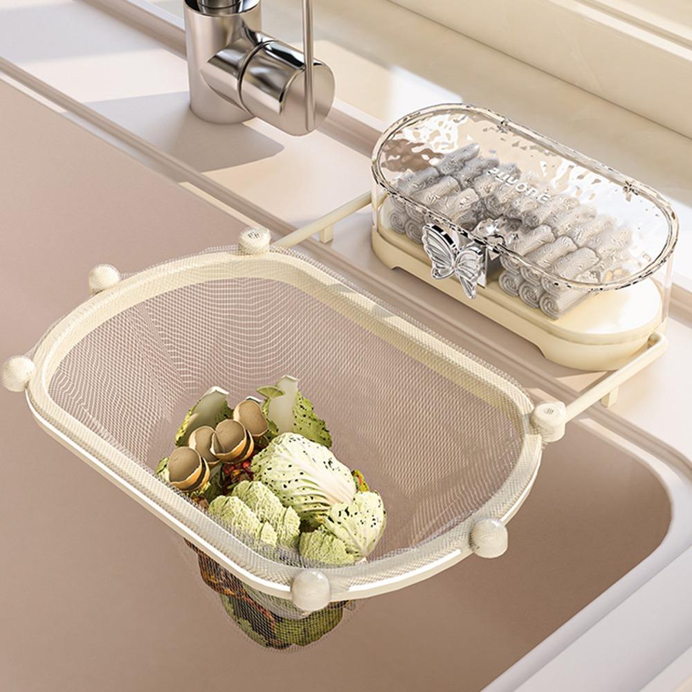 Sponge Rack Foldable Sink Strainer Suction Cup Waste Hanging Net Bracket  Leftover Soup