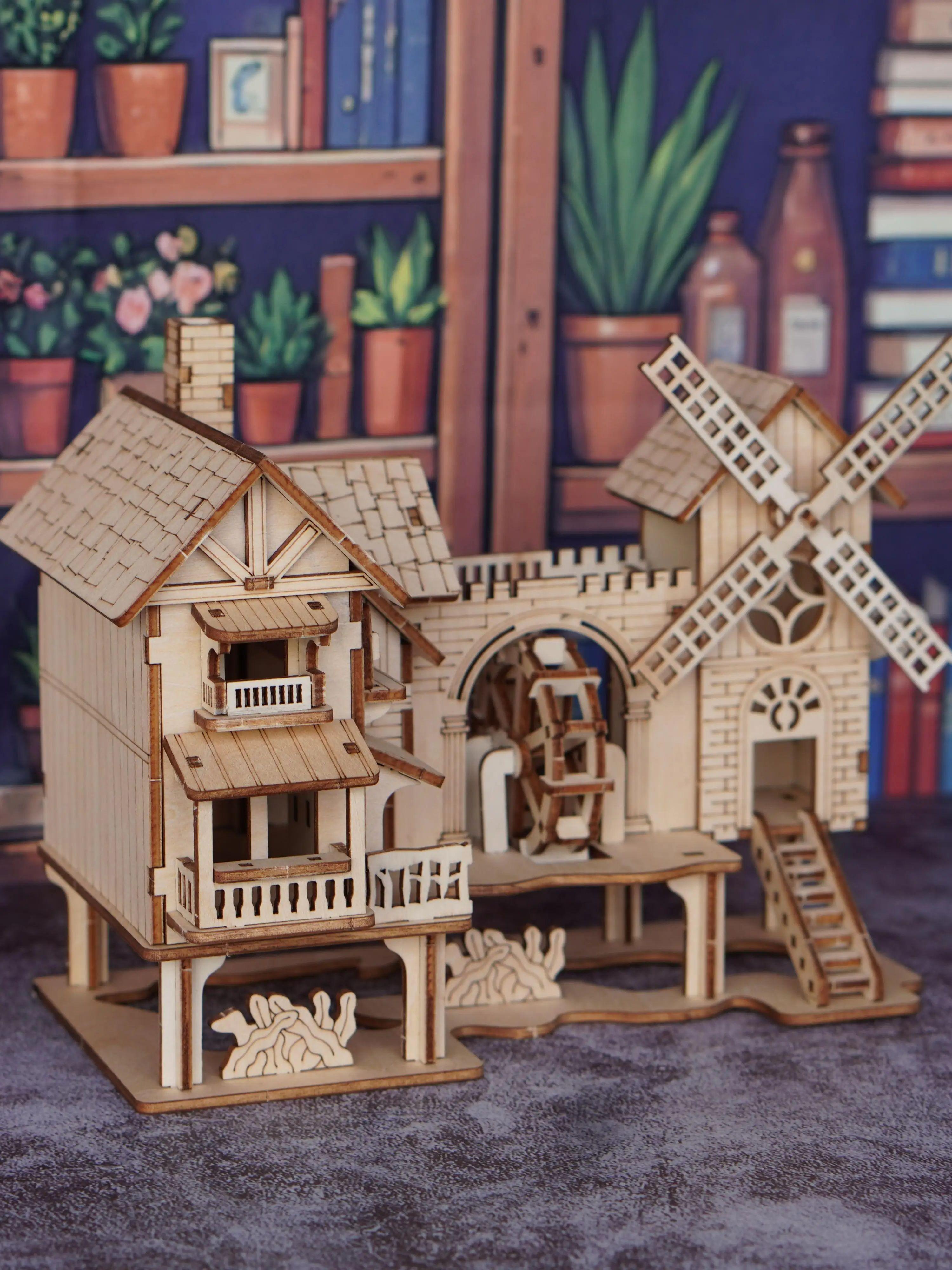 3D деревянный пазл модель мельницы, деревянный DIY строительный модель пазл блок игрушка, подходит для подарка, украшения для семьи