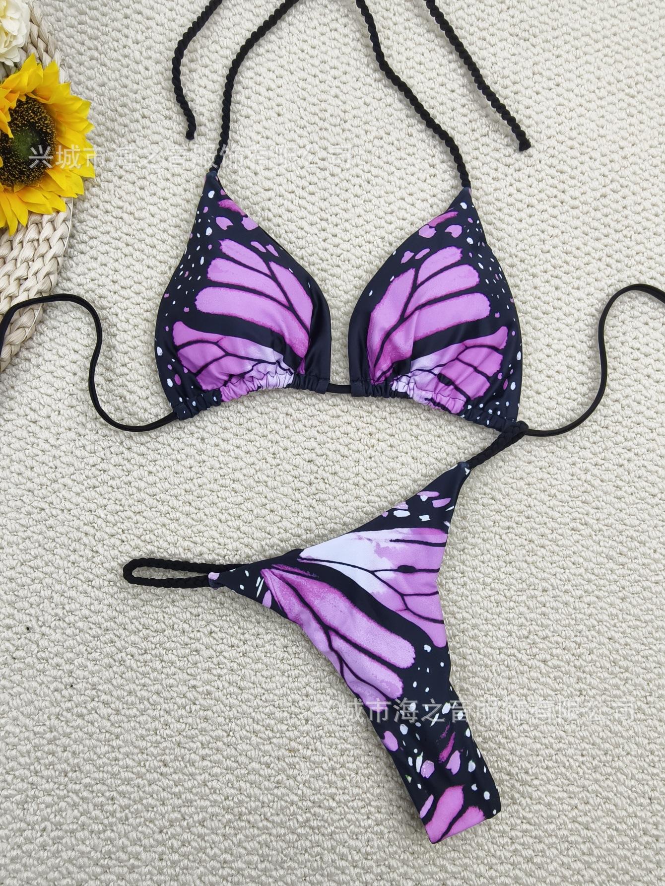 New swimsuit braided bikini butterfly split swimsuit sexy thong original bikini S фиолетовый
