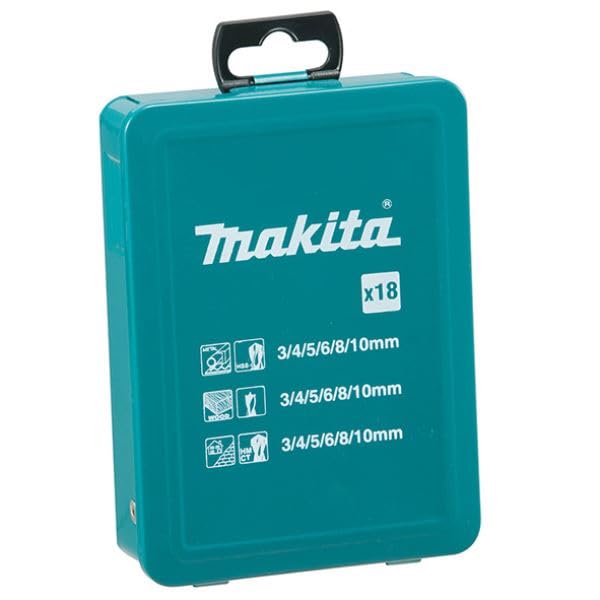 Makita Drill Bit Set D-46399 18 Pieces with Case Includes Steelworking Woodworking Concrete Drill Bits