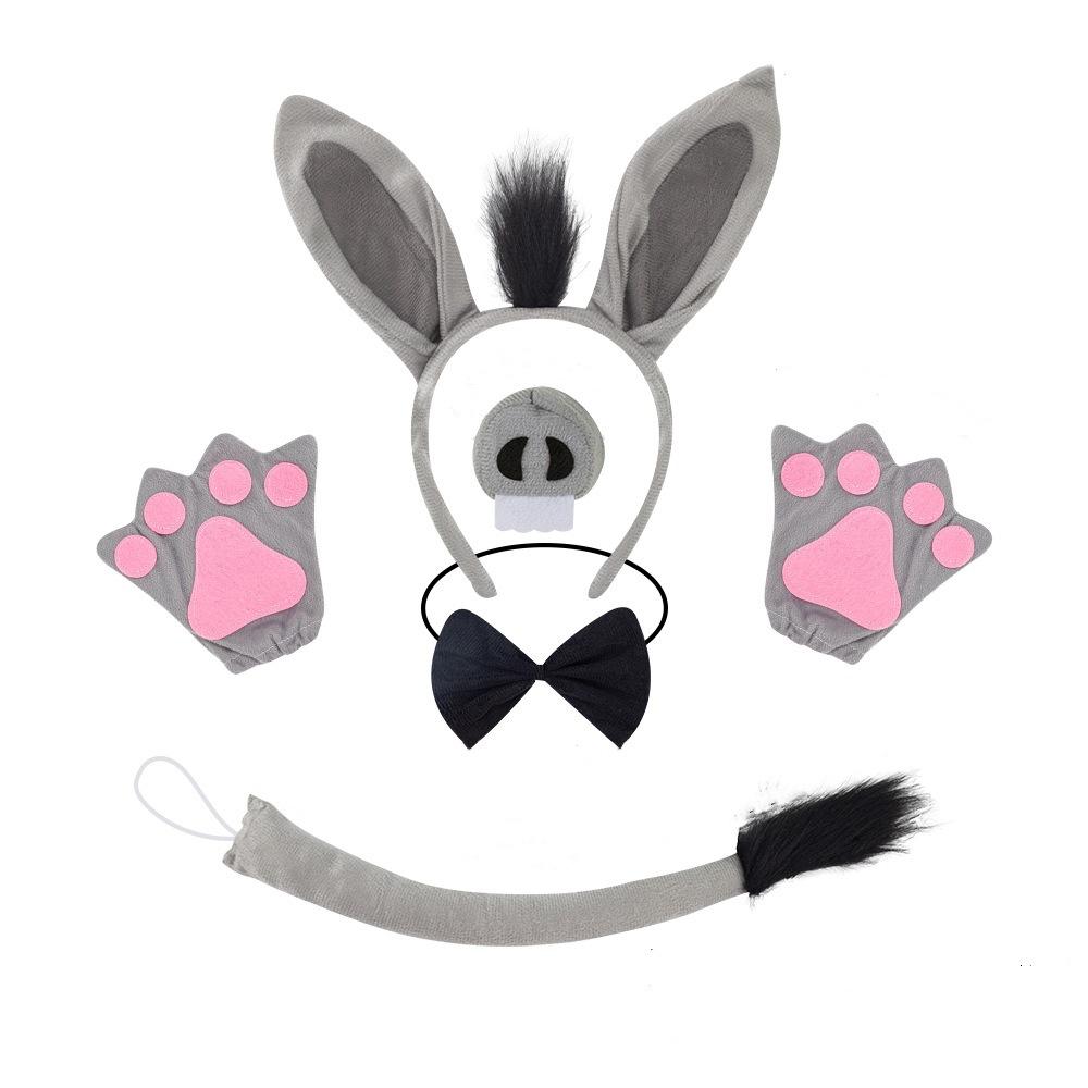 Umorden Kind Volwassene Dieren Leeuw Tijger Ezel Melkkoe Kostuum Accessoires Oren Neus Staart Handschoenen Set Kids Adult One Size black