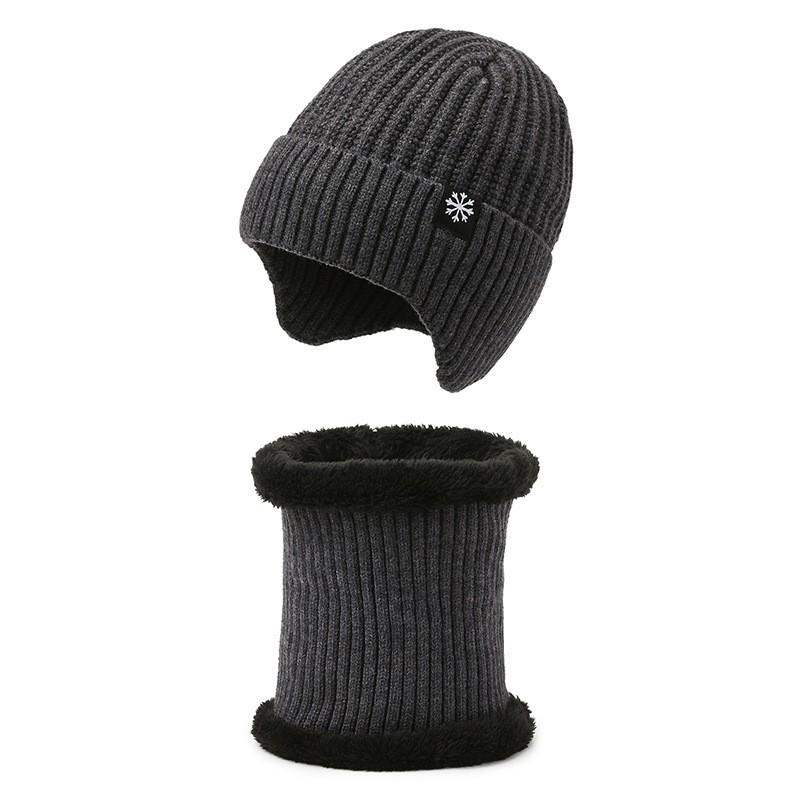 Mens Winter Knitted Beanie Hat With Ear Protection Scarf Set Warm Thick Hooded Cap Cycling Outdoor