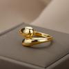 Stainless Steel Rings For Women Trend Open Gold Color Double Bead Ball Ring Wedding Aesthetic Jewelry Couple Gift Anillos