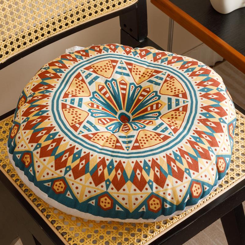 Diameter 40cm Bohemian Cotton Imitation Linen Cushion Single-sided Geometric Pattern Circular Stool Pad Thicken Soft and Fluffy Yoga Meditation Mat Round 40cm 1
