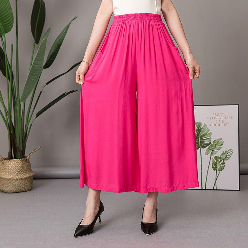 

Women s High-Waisted Wide-Leg Pants: Lightweight, Elastic Waist, Cotton-Silk Blend, Perfect for Spring and Summer XL 80-110 Jin рожевий червоний колір