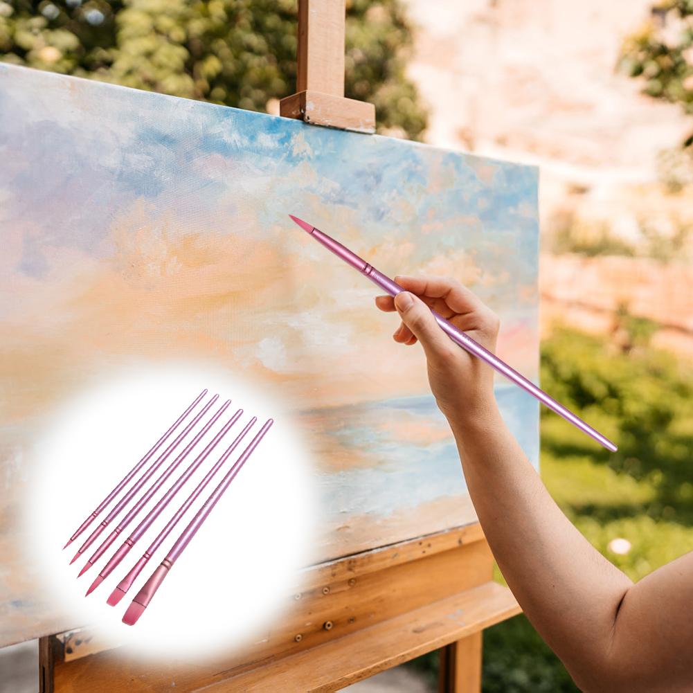 4/6Pcs Watercolor Paint Brushes Pointed Tip Paint Brushes Set Long Handle Flat Head Watercolor Brush for Artist Students