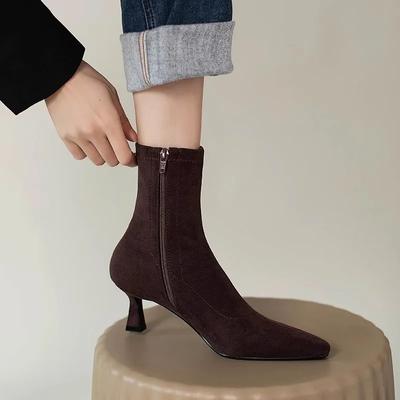 Botas de salto alto femininas, bico fino, leopardo, inverno, nova tendência 2024, botas de neve Chelsea, sapatos sexy, moda feminina