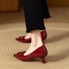 2025 New Women Genuine  Pumps Party Dress  High Heels Office Lady Slip On Pointed Toe Fashion Black Shoes